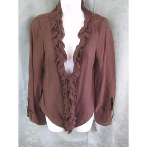 August Silk Logic Blouse Size 4 Sheer Deep V-Neck Neck Silk Blend Top NWT